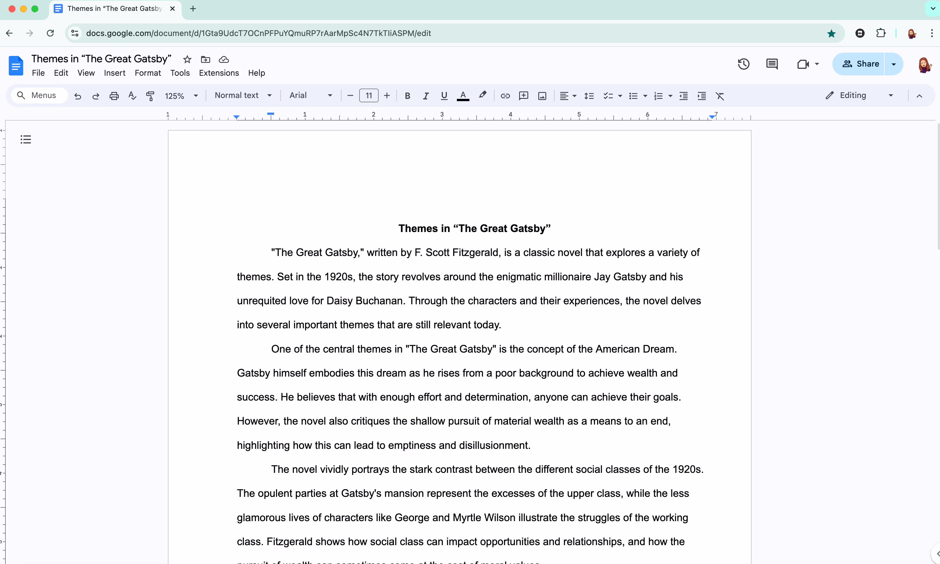 A webpage with a blue background and a white text box that says "The Great Gatsby".